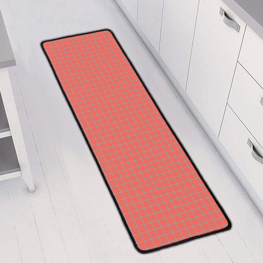Pastel Red And Grey Tattersall Print Long Kitchen Mat