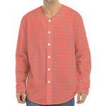 Pastel Red And Grey Tattersall Print Long Sleeve Baseball Jersey