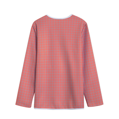 Pastel Red And Grey Tattersall Print Long Sleeve Short Coat