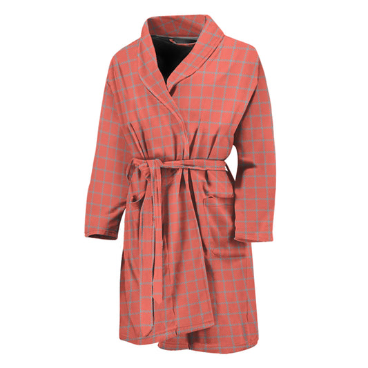 Pastel Red And Grey Tattersall Print Men's Bathrobe