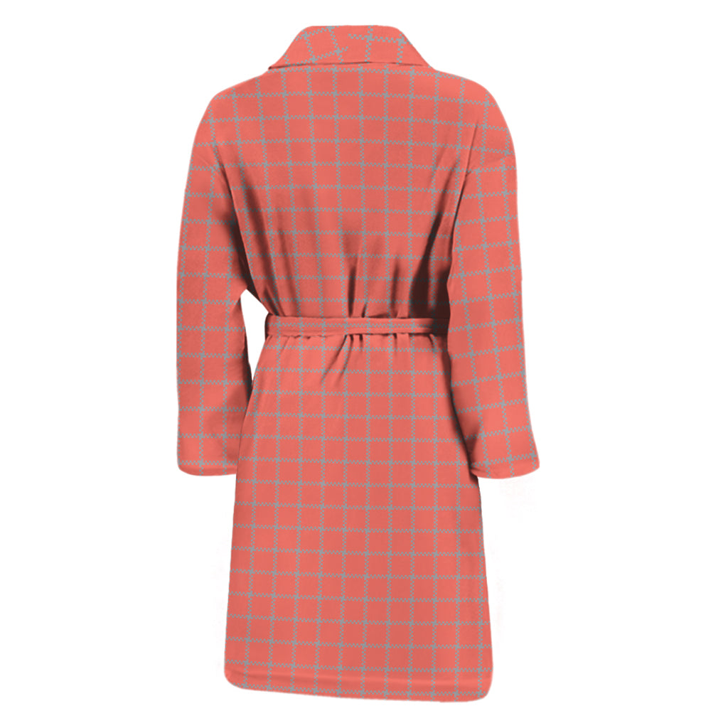 Pastel Red And Grey Tattersall Print Men's Bathrobe