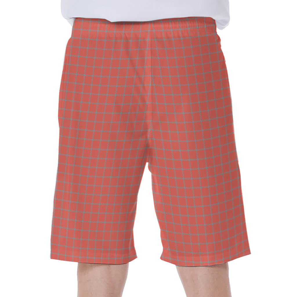 Pastel Red And Grey Tattersall Print Men's Beach Shorts