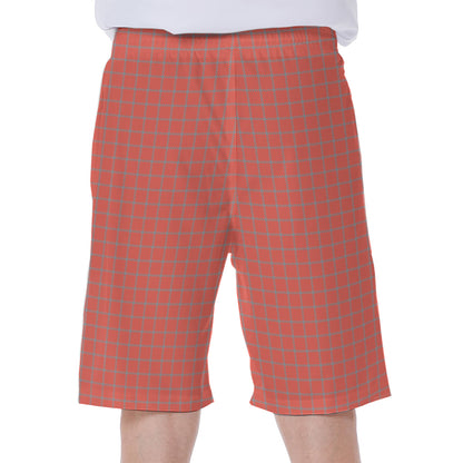Pastel Red And Grey Tattersall Print Men's Beach Shorts
