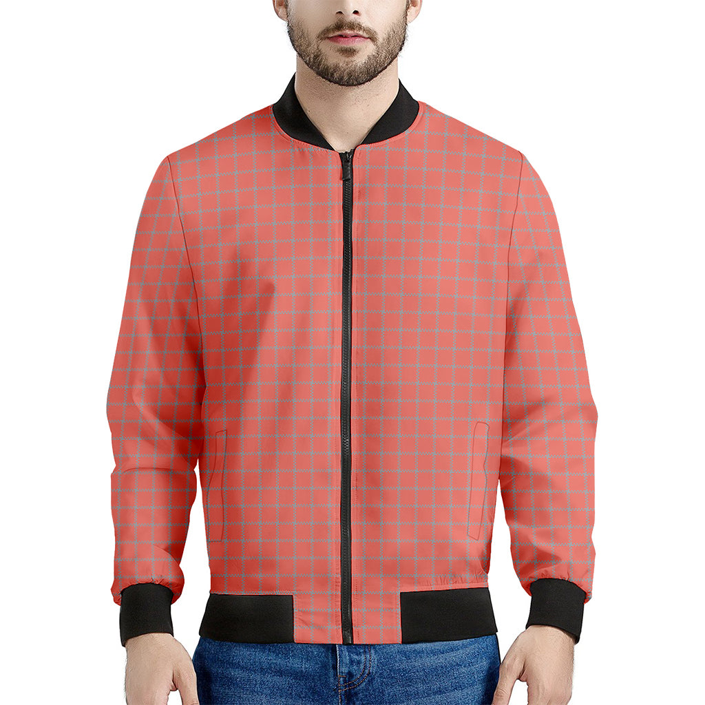 Pastel Red And Grey Tattersall Print Men's Bomber Jacket