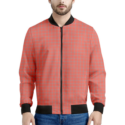 Pastel Red And Grey Tattersall Print Men's Bomber Jacket