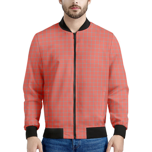Pastel Red And Grey Tattersall Print Men's Bomber Jacket
