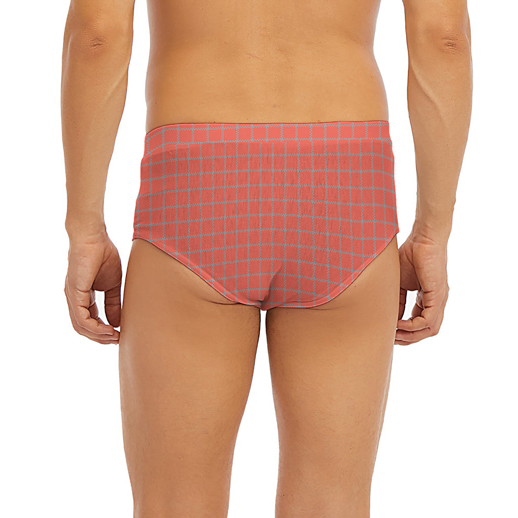 Pastel Red And Grey Tattersall Print Men's Briefs
