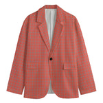 Pastel Red And Grey Tattersall Print Men's Cotton Blazer
