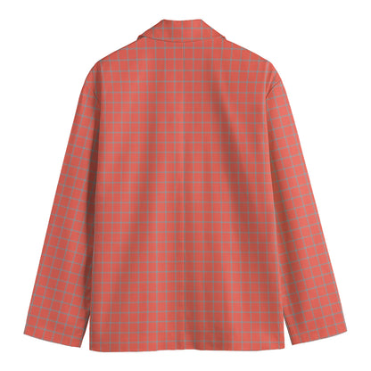 Pastel Red And Grey Tattersall Print Men's Cotton Blazer