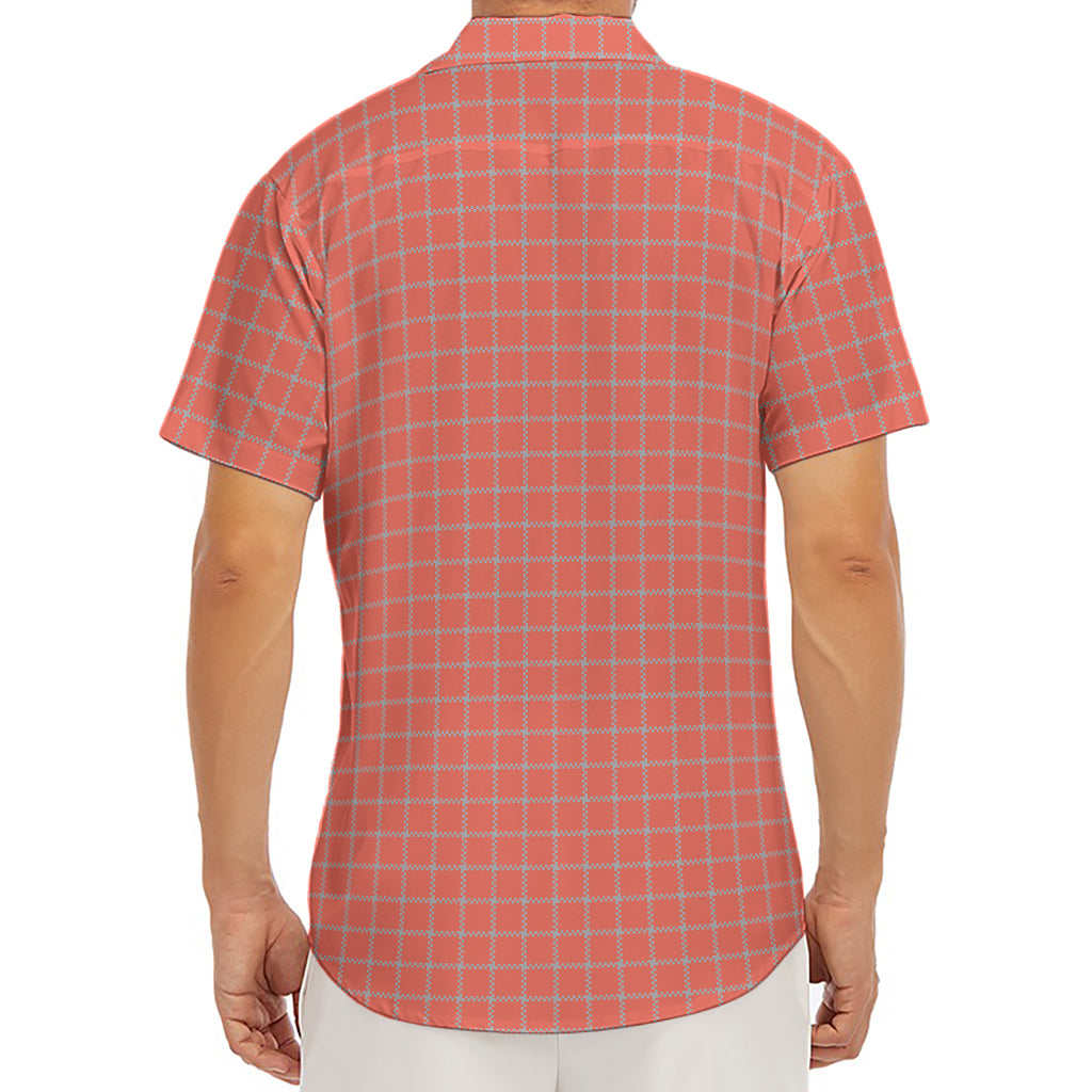 Pastel Red And Grey Tattersall Print Men's Deep V-Neck Shirt