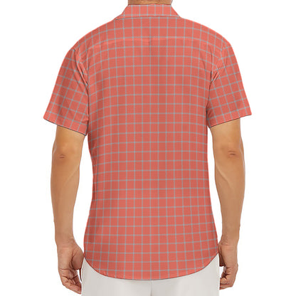 Pastel Red And Grey Tattersall Print Men's Deep V-Neck Shirt