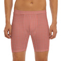 Pastel Red And Grey Tattersall Print Men's Long Boxer Briefs
