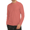 Pastel Red And Grey Tattersall Print Men's Long Sleeve Rash Guard