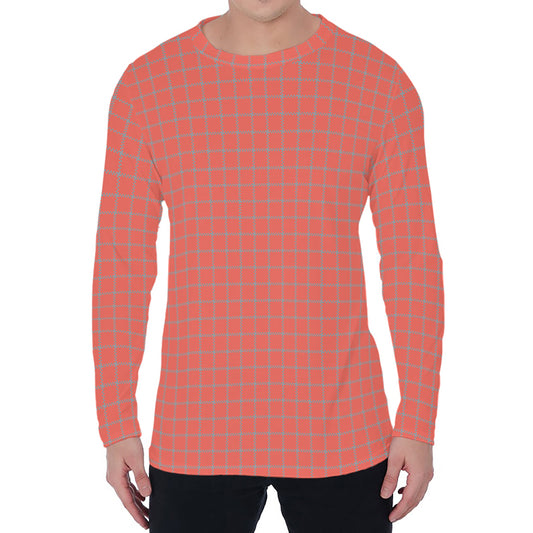 Pastel Red And Grey Tattersall Print Men's Long Sleeve T-Shirt