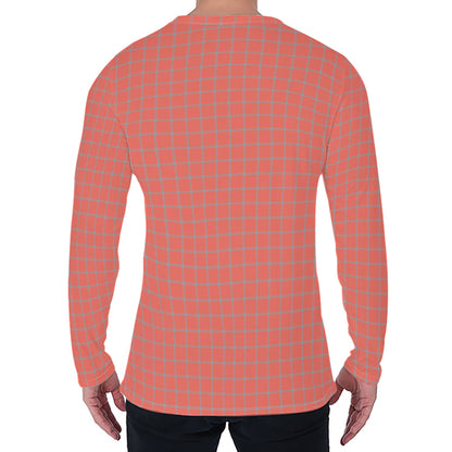 Pastel Red And Grey Tattersall Print Men's Long Sleeve T-Shirt