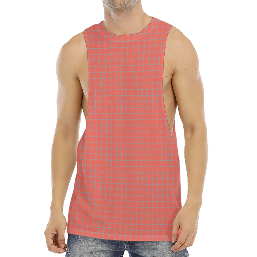 Pastel Red And Grey Tattersall Print Men's Muscle Tank Top