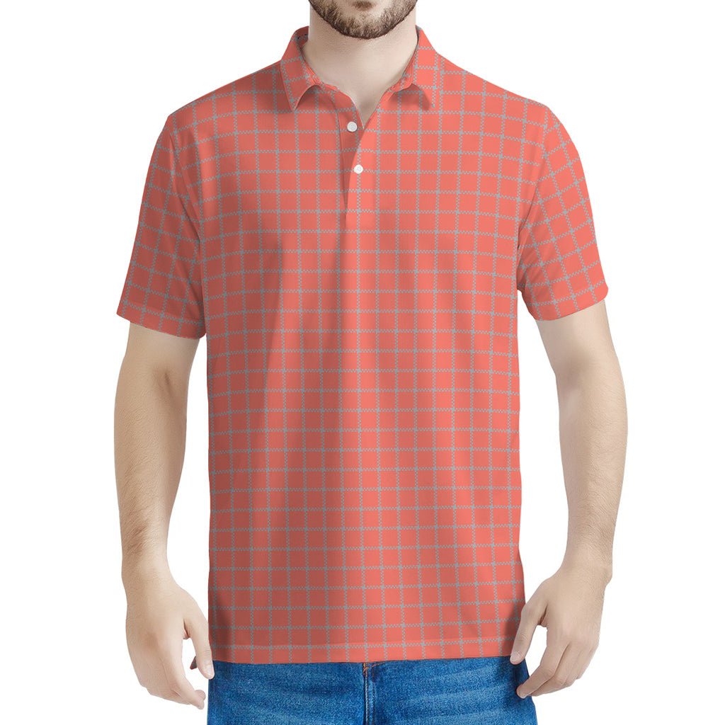 Pastel Red And Grey Tattersall Print Men's Polo Shirt