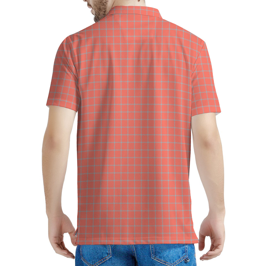 Pastel Red And Grey Tattersall Print Men's Polo Shirt