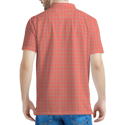 Pastel Red And Grey Tattersall Print Men's Polo Shirt