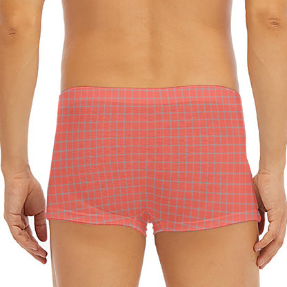 Pastel Red And Grey Tattersall Print Men's Short Boxer Briefs