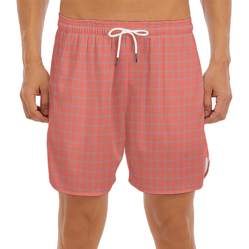 Pastel Red And Grey Tattersall Print Men's Split Running Shorts