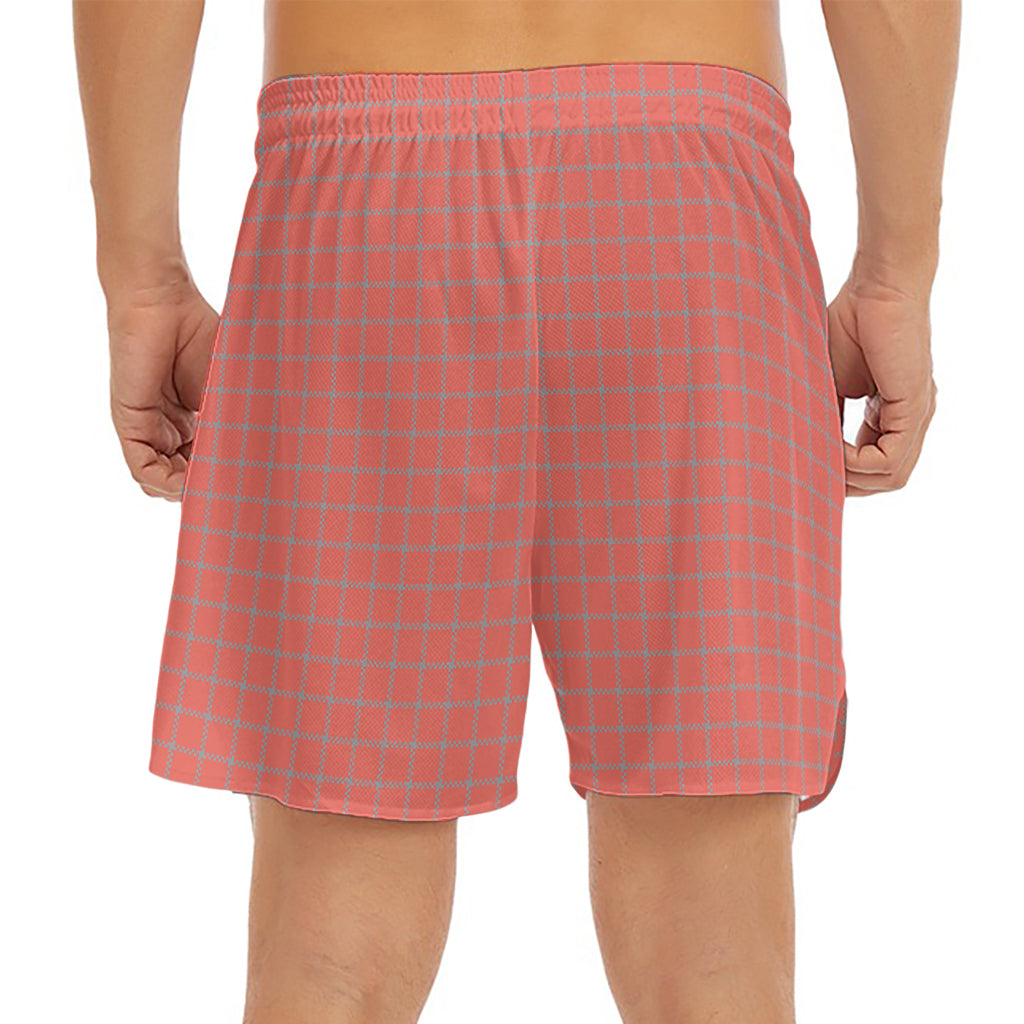 Pastel Red And Grey Tattersall Print Men's Split Running Shorts