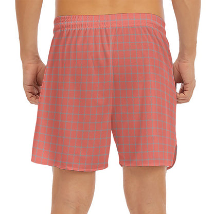 Pastel Red And Grey Tattersall Print Men's Split Running Shorts