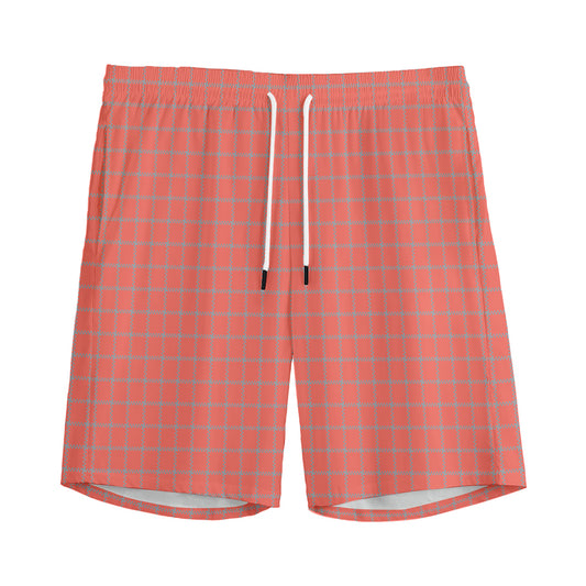 Pastel Red And Grey Tattersall Print Men's Sports Shorts