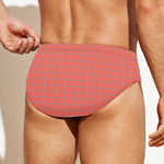 Pastel Red And Grey Tattersall Print Men's Swim Briefs