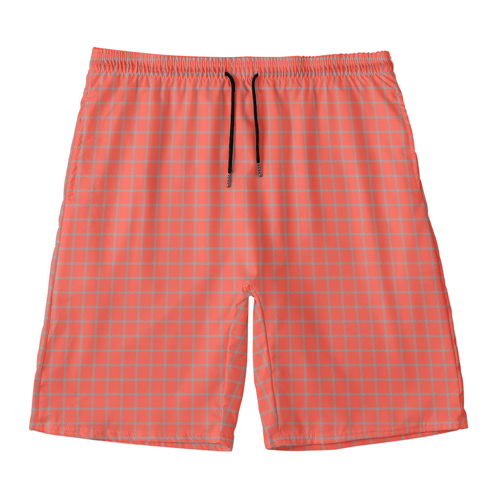 Pastel Red And Grey Tattersall Print Men's Swim Trunks