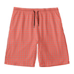 Pastel Red And Grey Tattersall Print Men's Swim Trunks