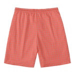 Pastel Red And Grey Tattersall Print Men's Swim Trunks