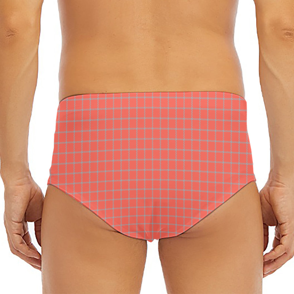 Pastel Red And Grey Tattersall Print Men's Triangle Swim Briefs