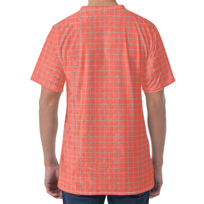 Pastel Red And Grey Tattersall Print Men's Velvet T-Shirt