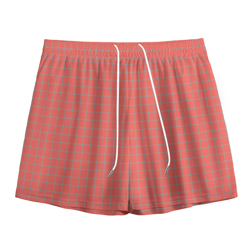 Pastel Red And Grey Tattersall Print Mesh Shorts