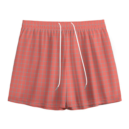 Pastel Red And Grey Tattersall Print Mesh Shorts