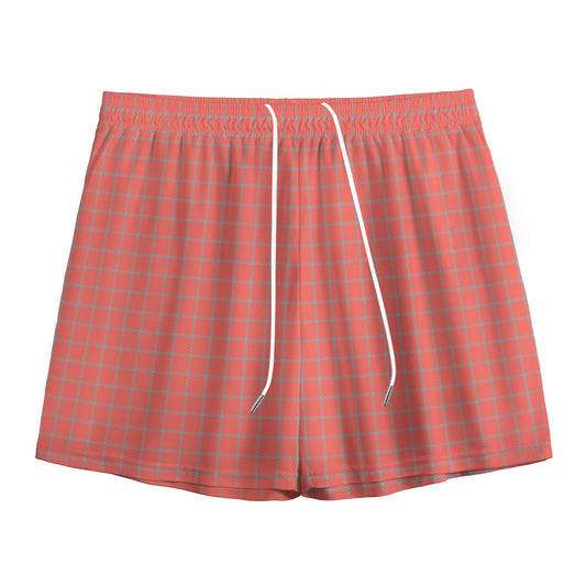 Pastel Red And Grey Tattersall Print Mesh Shorts