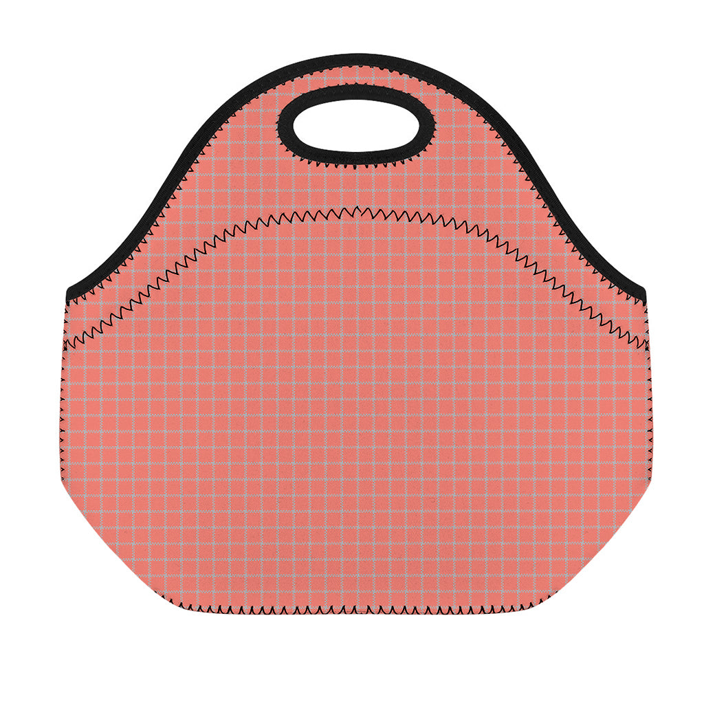 Pastel Red And Grey Tattersall Print Neoprene Lunch Bag