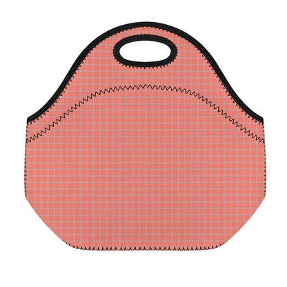 Pastel Red And Grey Tattersall Print Neoprene Lunch Bag
