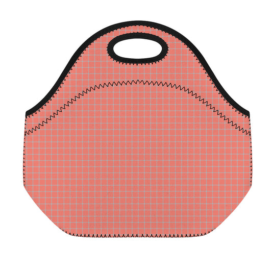 Pastel Red And Grey Tattersall Print Neoprene Lunch Bag