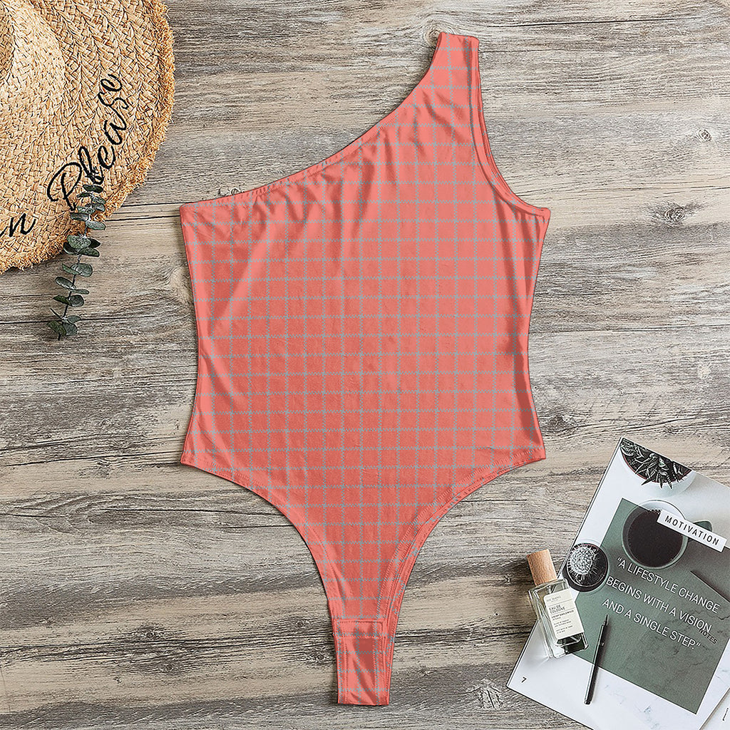 Pastel Red And Grey Tattersall Print One Shoulder Bodysuit