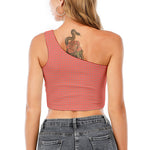 Pastel Red And Grey Tattersall Print One Shoulder Crop Top