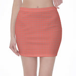 Pastel Red And Grey Tattersall Print Pencil Mini Skirt