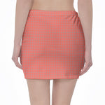 Pastel Red And Grey Tattersall Print Pencil Mini Skirt