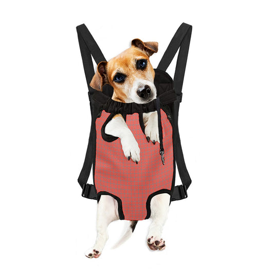 Pastel Red And Grey Tattersall Print Pet Carrier Backpack