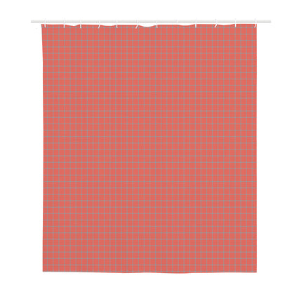 Pastel Red And Grey Tattersall Print Polyester Shower Curtain