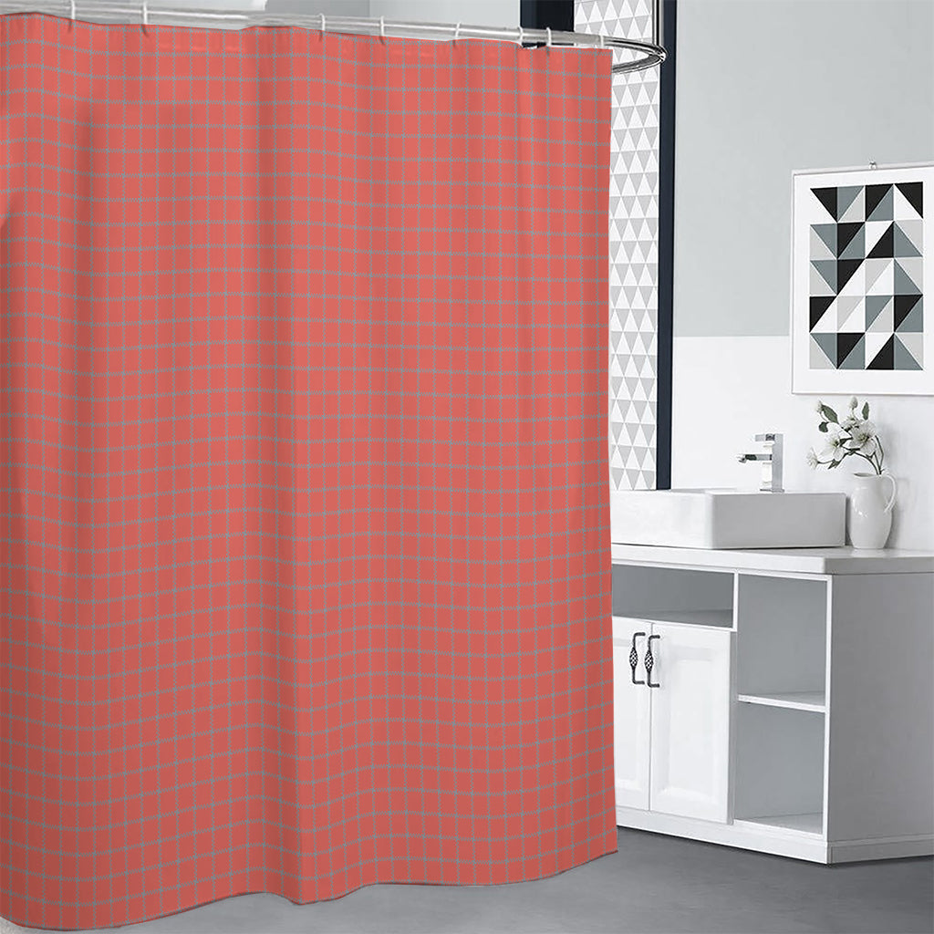 Pastel Red And Grey Tattersall Print Premium Shower Curtain