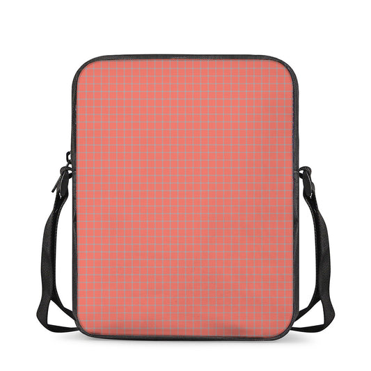 Pastel Red And Grey Tattersall Print Rectangular Crossbody Bag