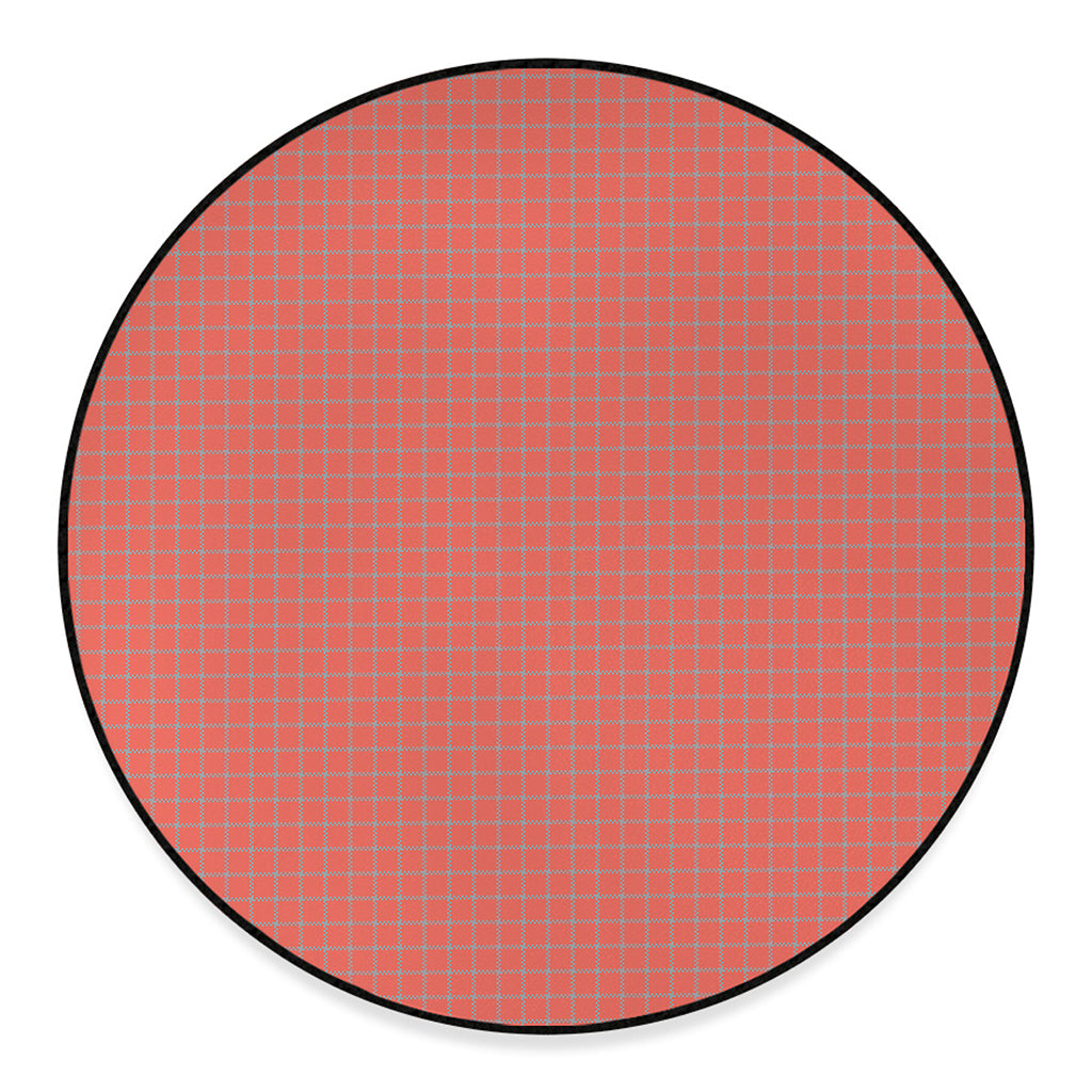 Pastel Red And Grey Tattersall Print Round Floor Mat