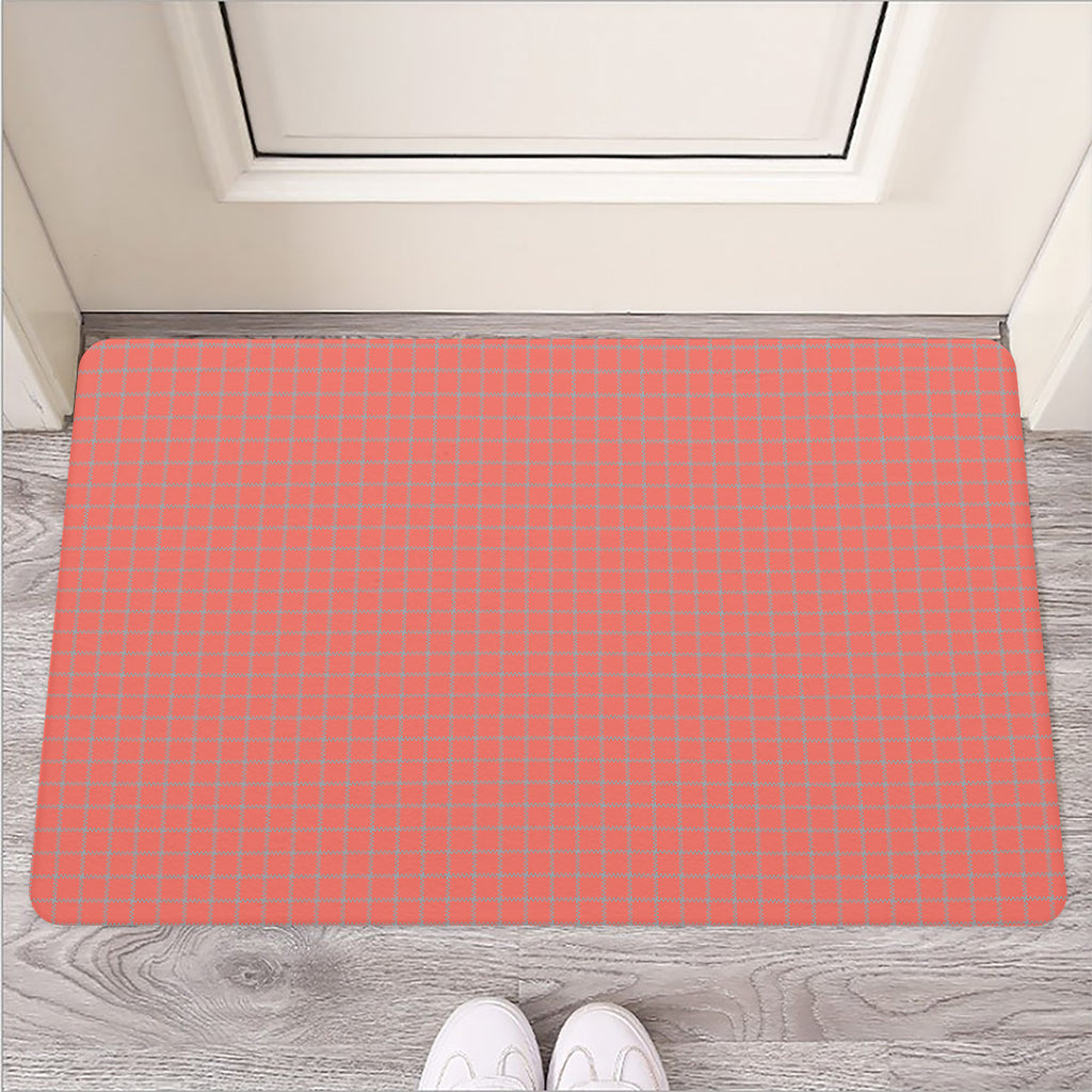 Pastel Red And Grey Tattersall Print Rubber Doormat